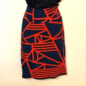 LuLaRoe Navy and Orange Abstract Pencil Skirt. Size S. EUC.